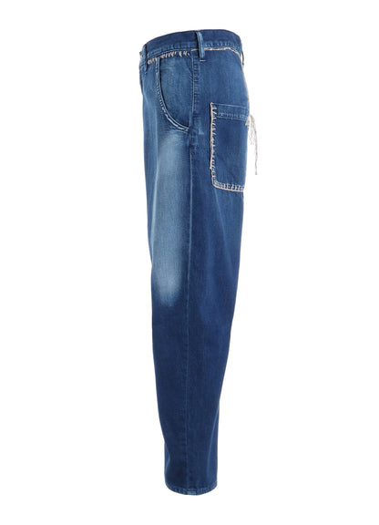 SPOTTED DENIM WIDE LEG GUSSET PANTS