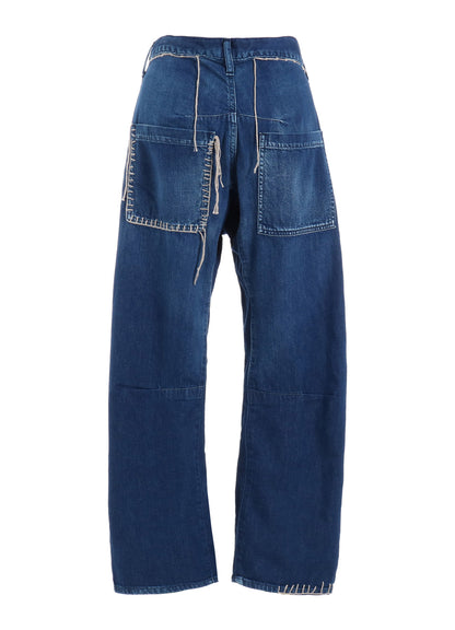 SPOTTED DENIM WIDE LEG GUSSET PANTS