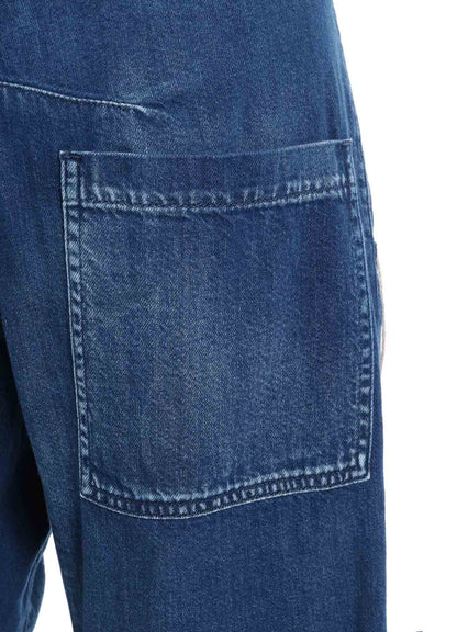 SPOTTED DENIM WIDE LEG GUSSET PANTS