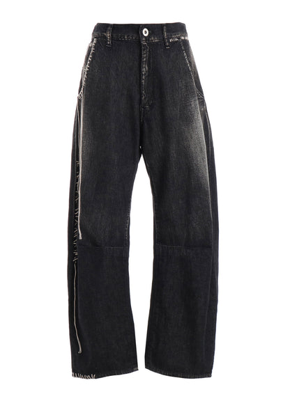 SPOTTED DENIM WIDE LEG GUSSET PANTS