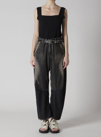 SPOTTED DENIM WIDE LEG GUSSET PANTS