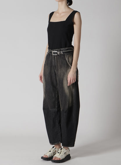 SPOTTED DENIM WIDE LEG GUSSET PANTS