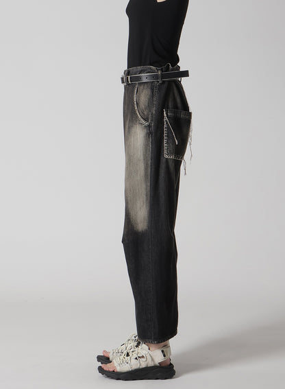 SPOTTED DENIM WIDE LEG GUSSET PANTS