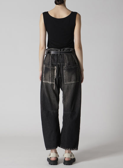 SPOTTED DENIM WIDE LEG GUSSET PANTS