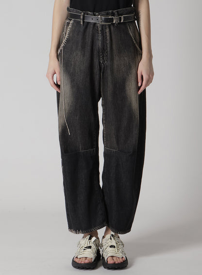 SPOTTED DENIM WIDE LEG GUSSET PANTS