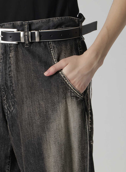 SPOTTED DENIM WIDE LEG GUSSET PANTS