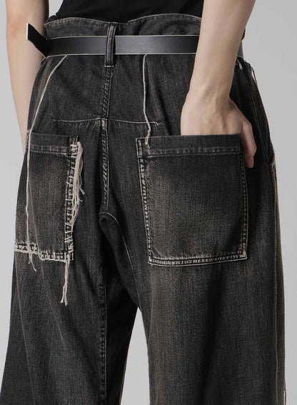 SPOTTED DENIM WIDE LEG GUSSET PANTS