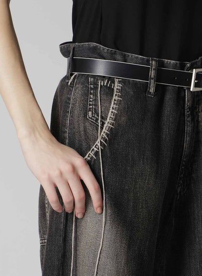 SPOTTED DENIM WIDE LEG GUSSET PANTS