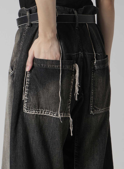 SPOTTED DENIM WIDE LEG GUSSET PANTS