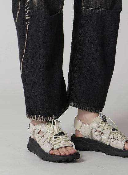 SPOTTED DENIM WIDE LEG GUSSET PANTS