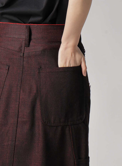 BACK RED BLACK DENIM SKIRT