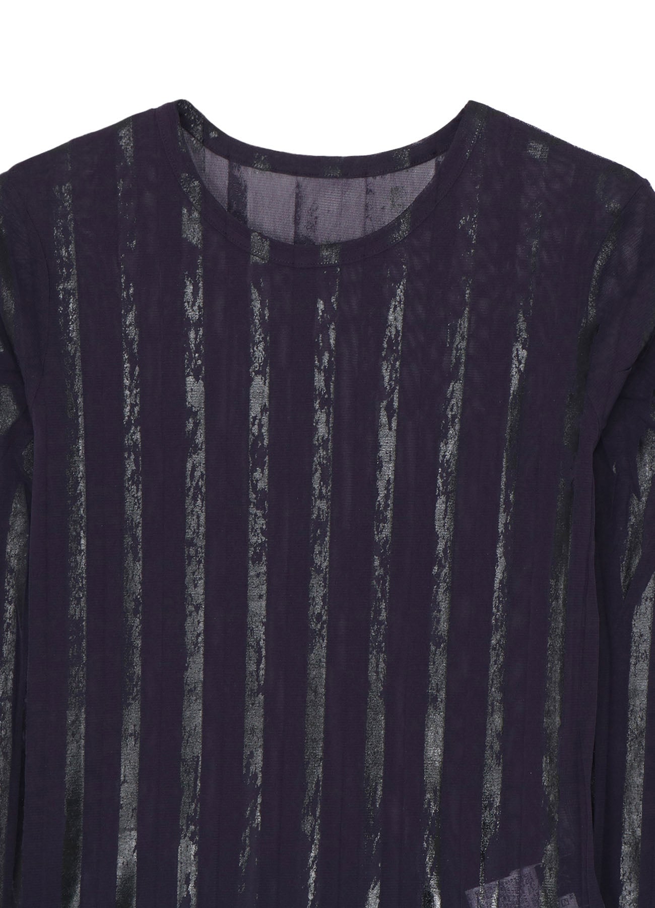 TULLE PLEATS LONG SLEEVE ROUND NECK T
