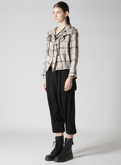 LINEN/NYLON PLAID GATHERED BLOUSE