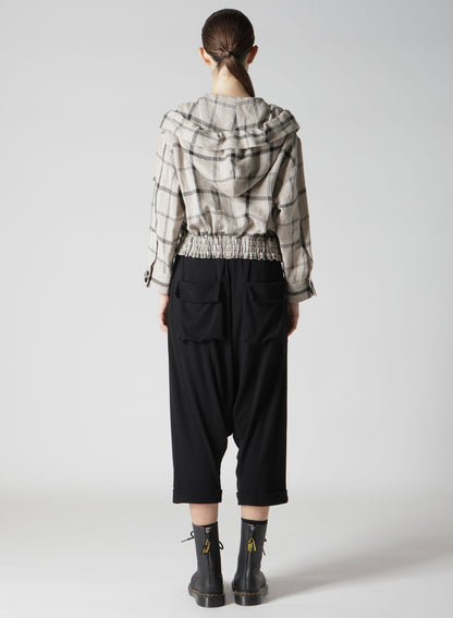 LINEN/NYLON PLAID GATHERED BLOUSE
