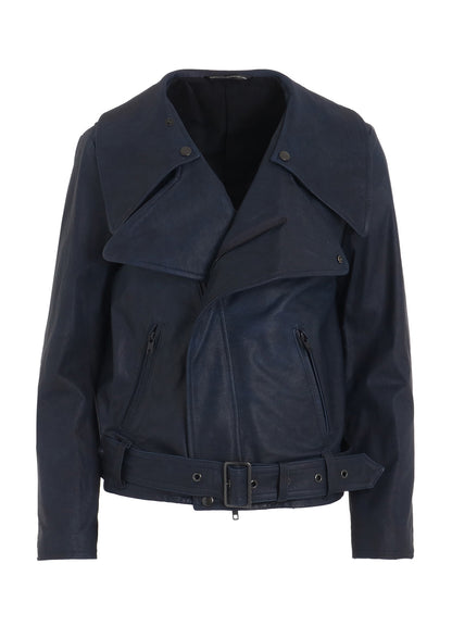INDIGO MUD DYED LEATHER BIKER JACKET