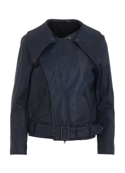 INDIGO MUD DYED LEATHER BIKER JACKET