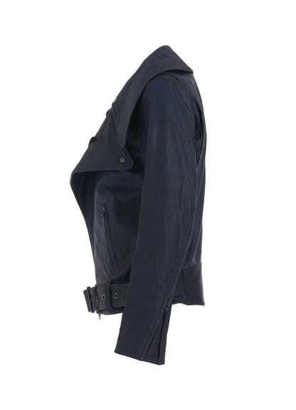 INDIGO MUD DYED LEATHER BIKER JACKET