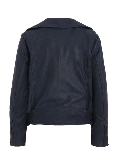 INDIGO MUD DYED LEATHER BIKER JACKET