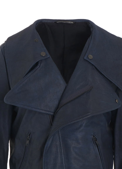INDIGO MUD DYED LEATHER BIKER JACKET