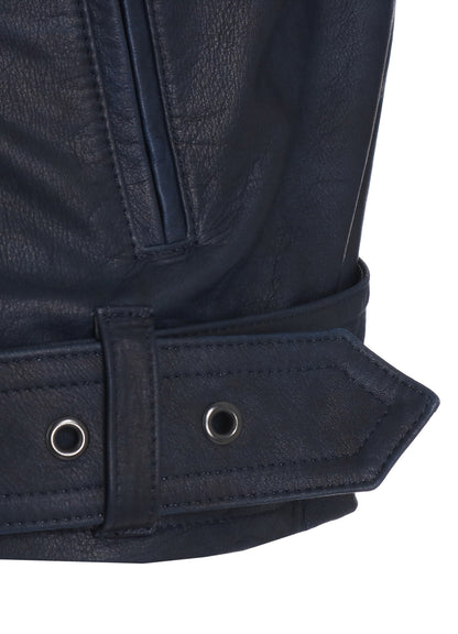 INDIGO MUD DYED LEATHER BIKER JACKET