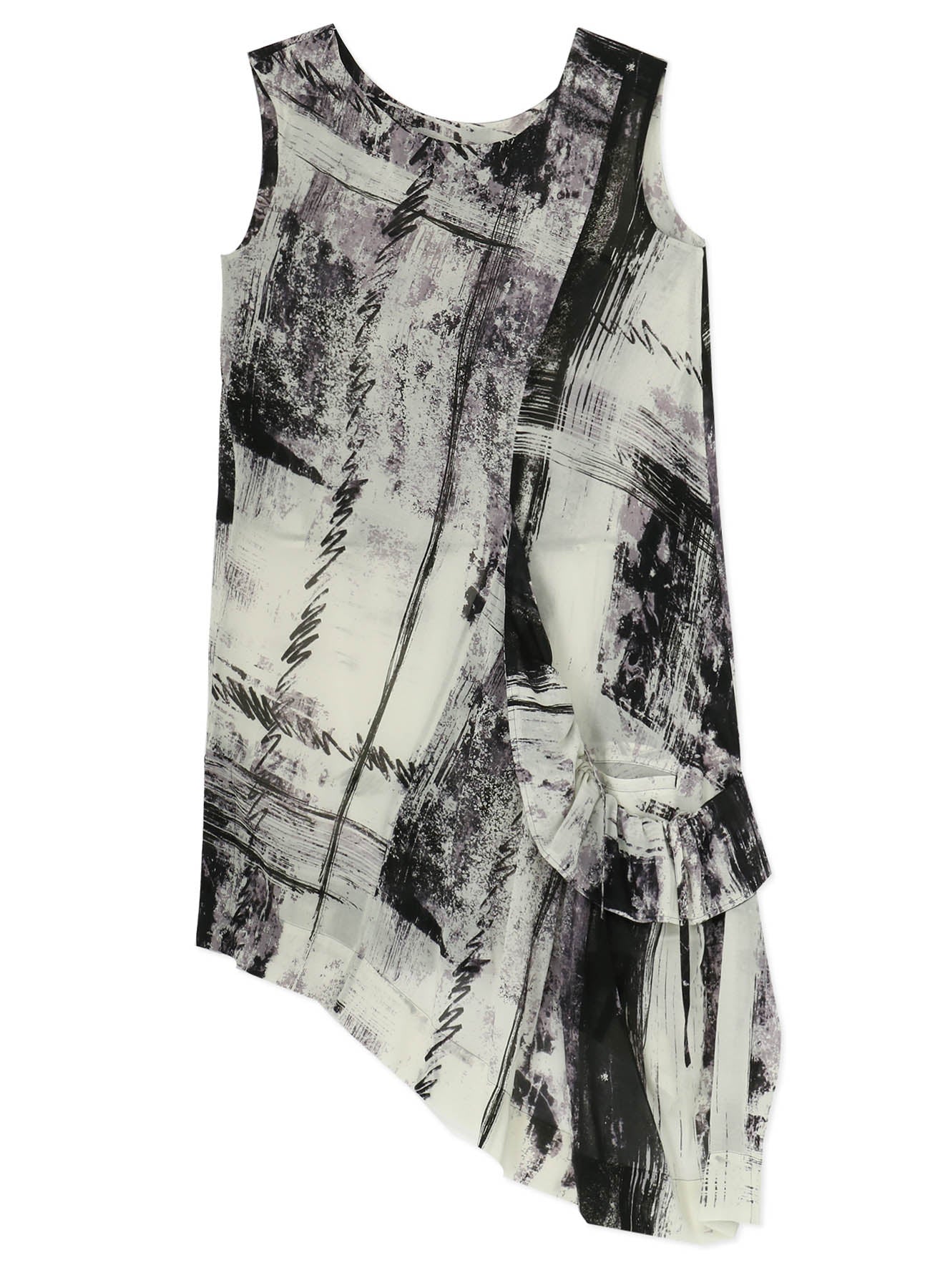 CU/ LAWN BLURRED CHECK GATHERED BLOUSE