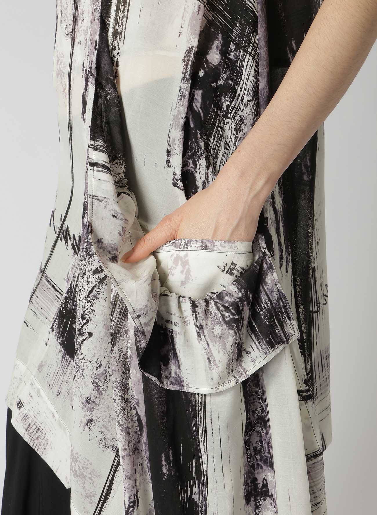 CU/ LAWN BLURRED CHECK GATHERED BLOUSE