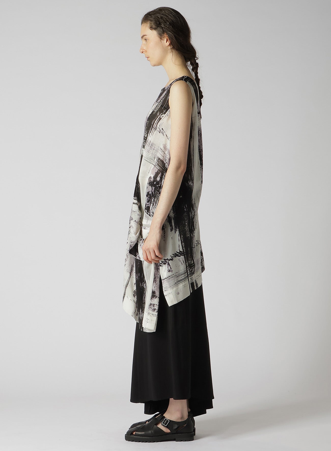 CU/ LAWN BLURRED CHECK GATHERED BLOUSE