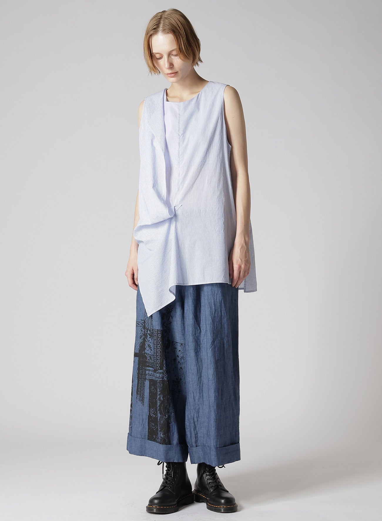 COTTON STRIPE FRONT DRAPE BLOUSE