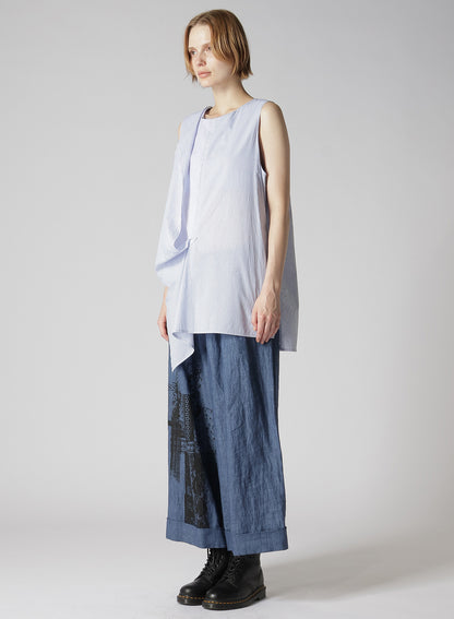 COTTON STRIPE FRONT DRAPE BLOUSE