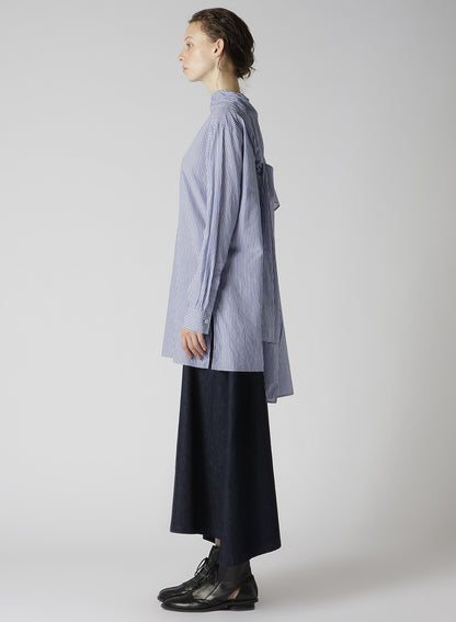 COTTON STRIPE BACK TIE BLOUSE