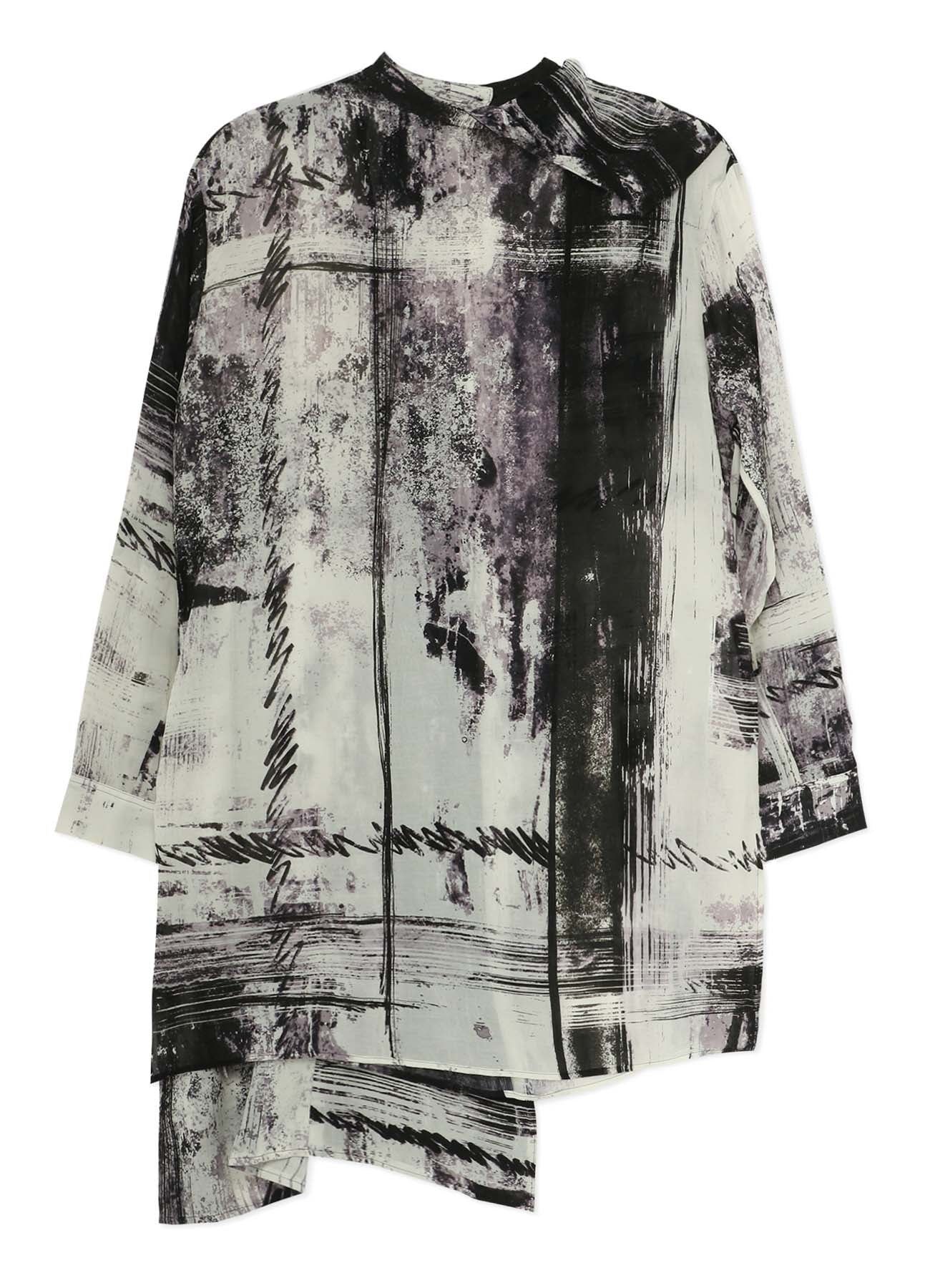 CU/ LAWN BLURRED CHECK BACK TIE BLOUSE
