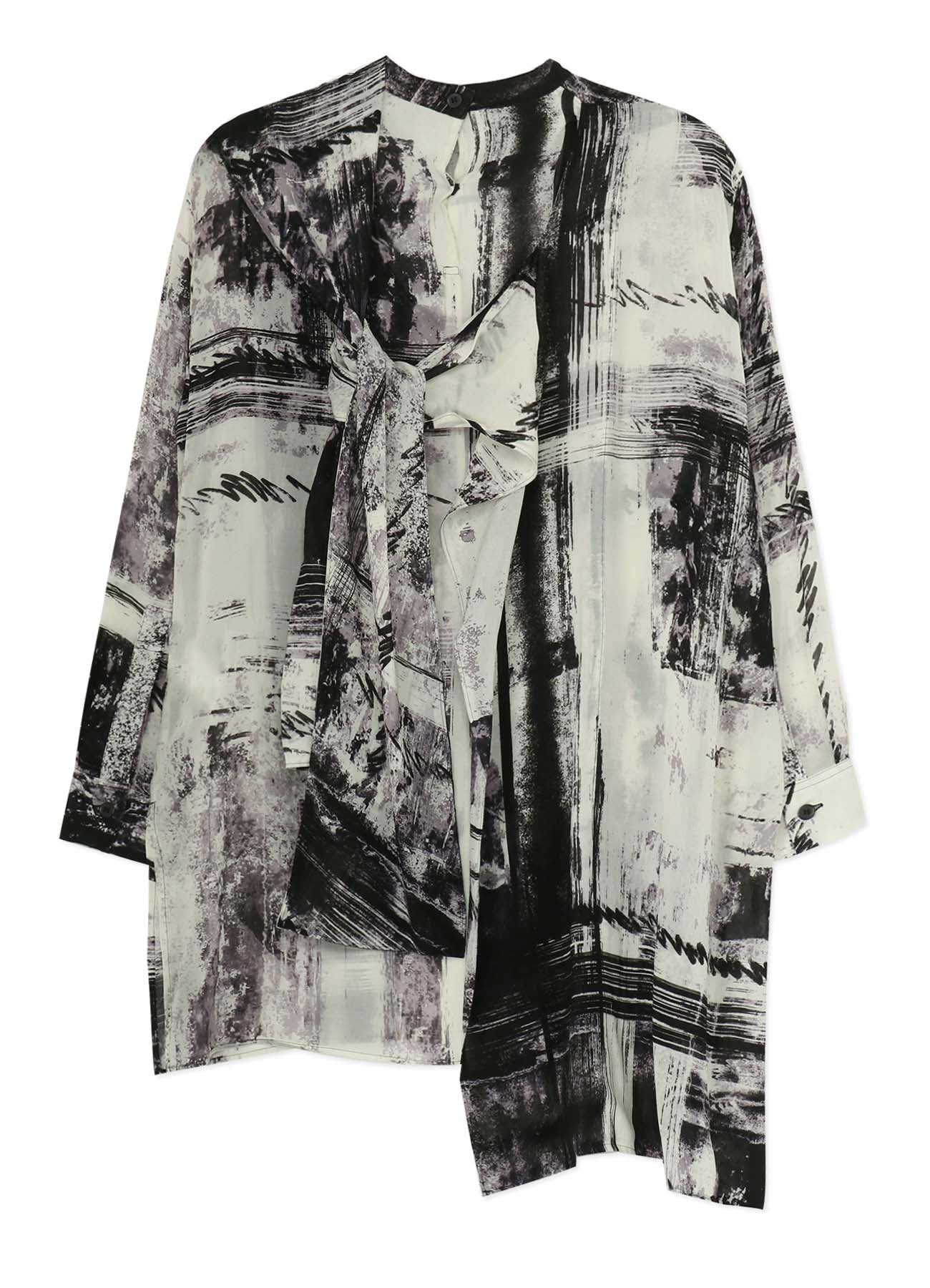 CU/ LAWN BLURRED CHECK BACK TIE BLOUSE