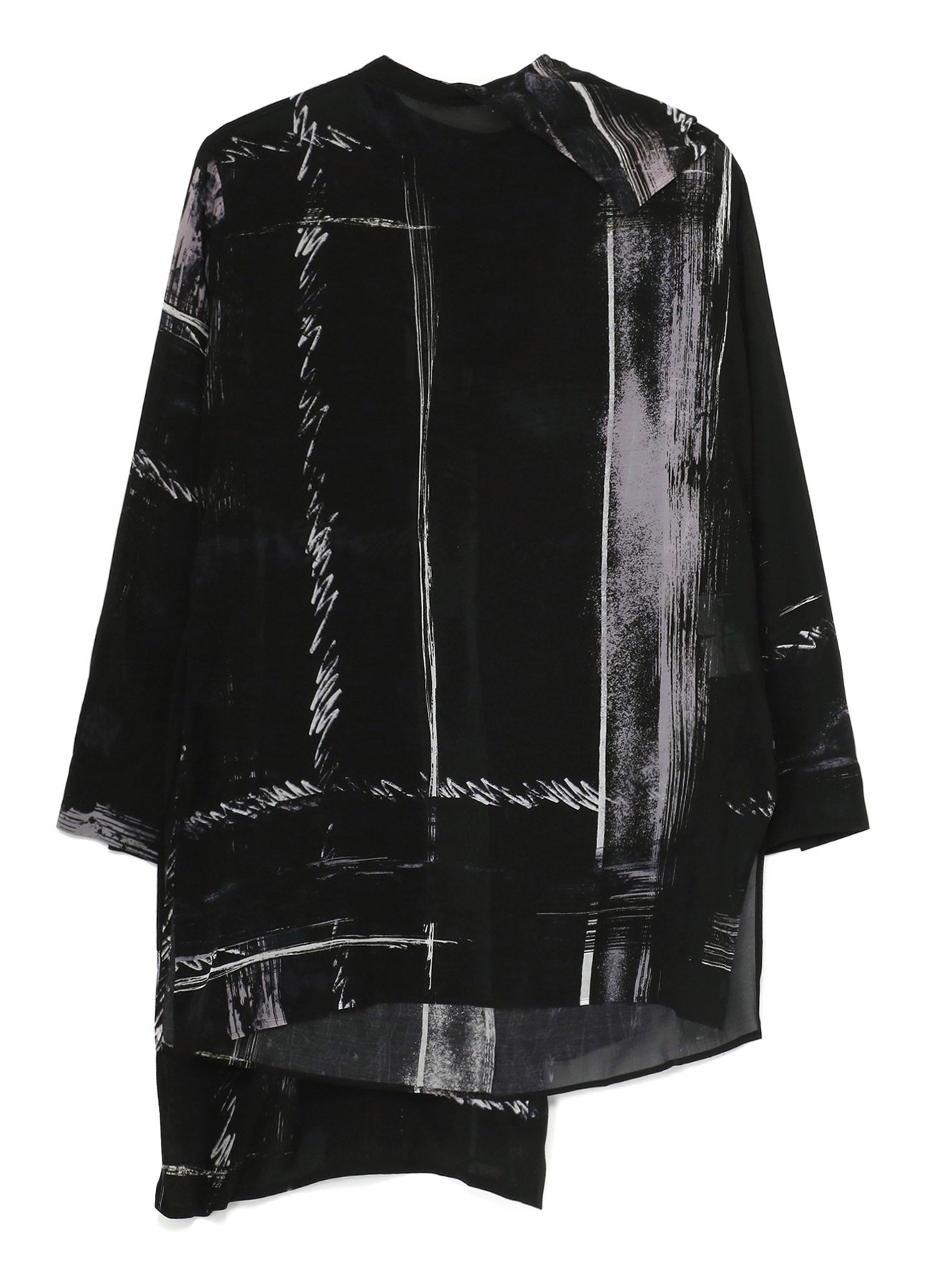 CU/ LAWN BLURRED CHECK BACK TIE BLOUSE