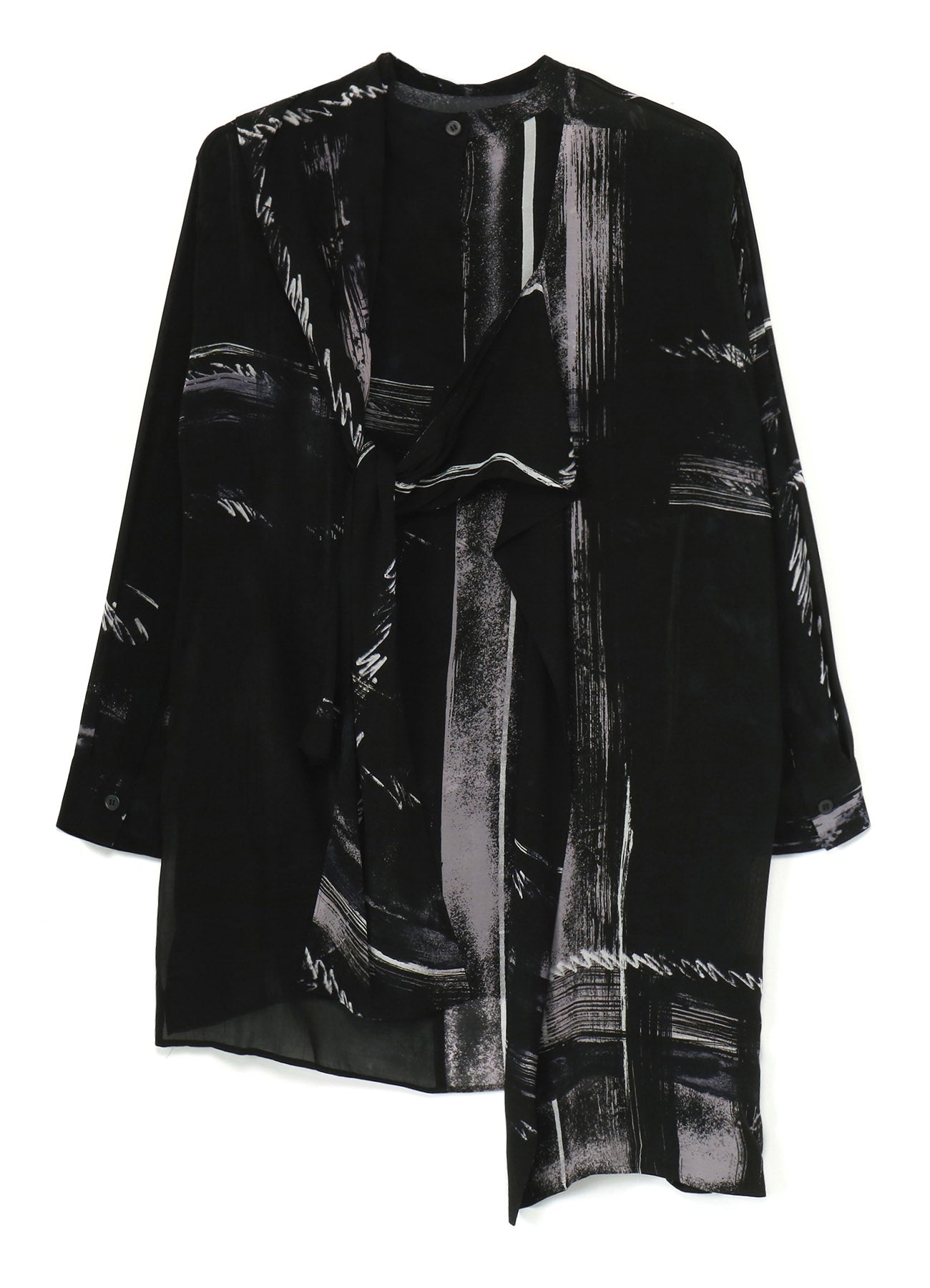 CU/ LAWN BLURRED CHECK BACK TIE BLOUSE