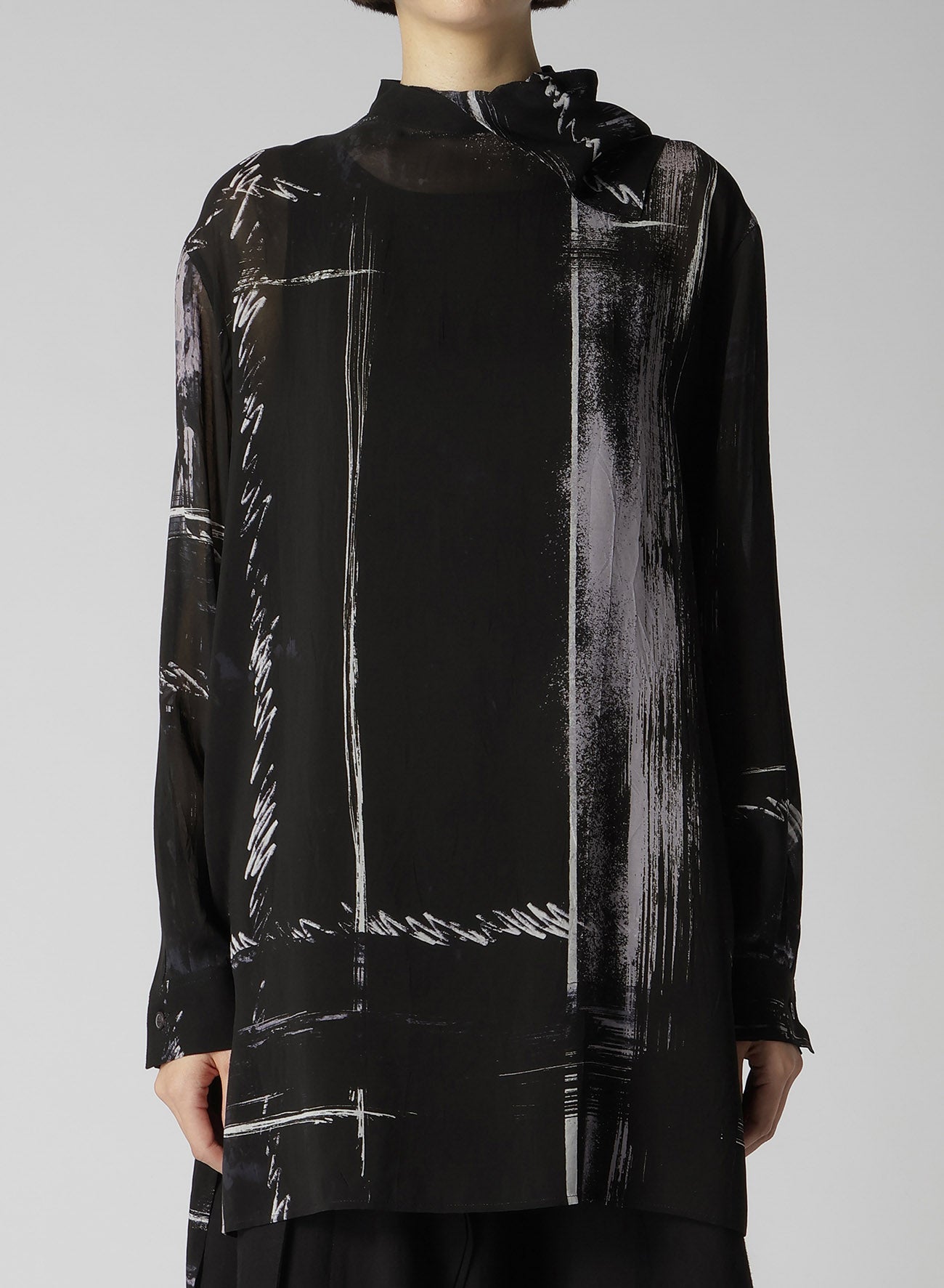 CU/ LAWN BLURRED CHECK BACK TIE BLOUSE