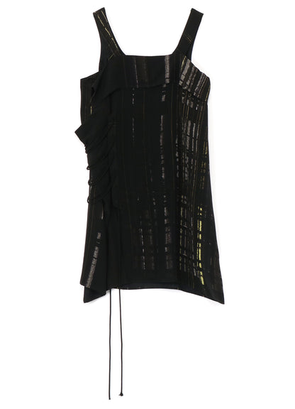 CU/RY HAND PAINTED PLAID PRINT LACE UP BLOUSE