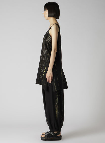 CU/RY HAND PAINTED PLAID PRINT LACE UP BLOUSE