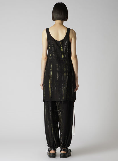 CU/RY HAND PAINTED PLAID PRINT LACE UP BLOUSE