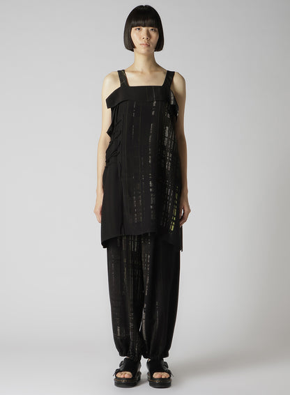 CU/RY HAND PAINTED PLAID PRINT LACE UP BLOUSE