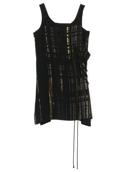 CU/RY HAND PAINTED PLAID PRINT LACE UP BLOUSE