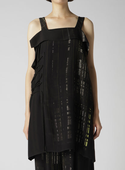 CU/RY HAND PAINTED PLAID PRINT LACE UP BLOUSE