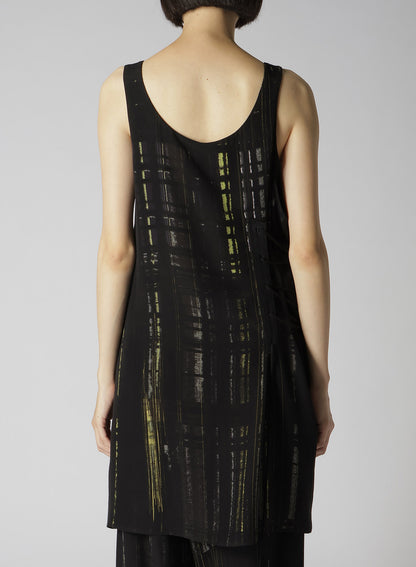 CU/RY HAND PAINTED PLAID PRINT LACE UP BLOUSE