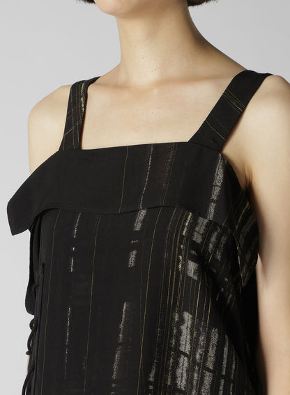 CU/RY HAND PAINTED PLAID PRINT LACE UP BLOUSE