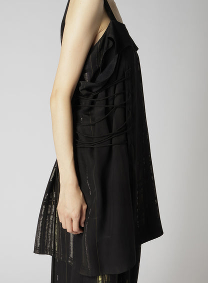 CU/RY HAND PAINTED PLAID PRINT LACE UP BLOUSE