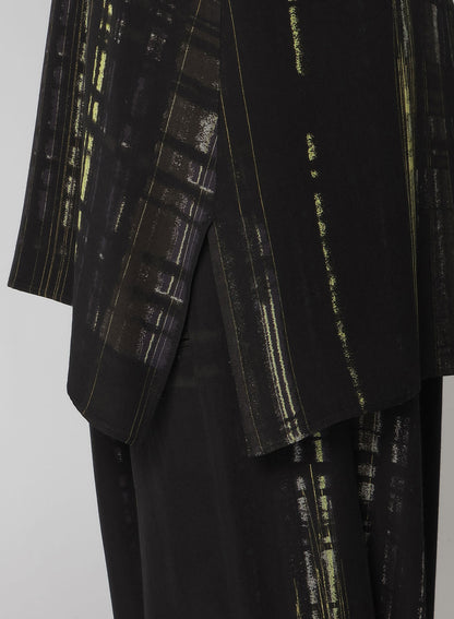 CU/RY HAND PAINTED PLAID PRINT LACE UP BLOUSE