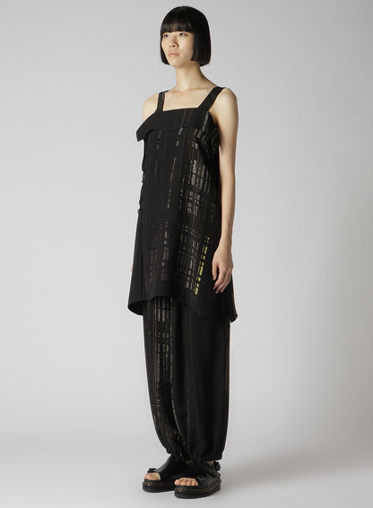 CU/RY HAND PAINTED PLAID PRINT LACE UP BLOUSE