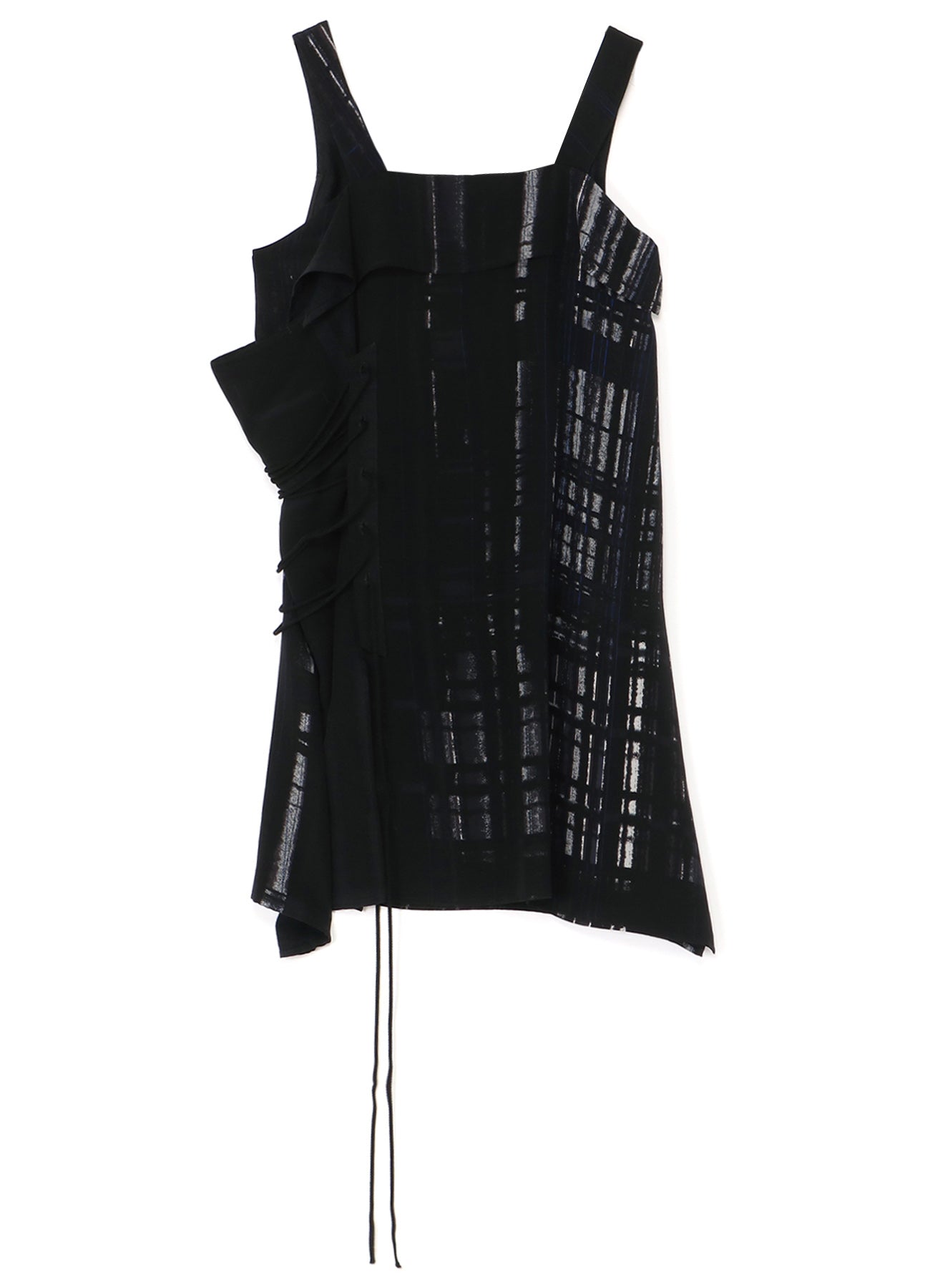 CU/RY HAND PAINTED PLAID PRINT LACE UP BLOUSE
