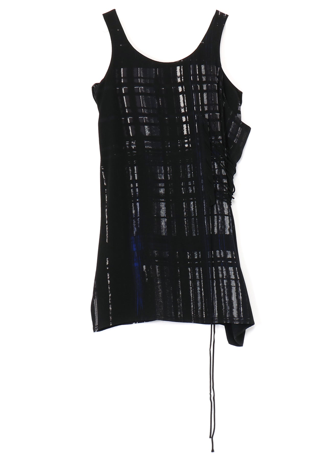 CU/RY HAND PAINTED PLAID PRINT LACE UP BLOUSE