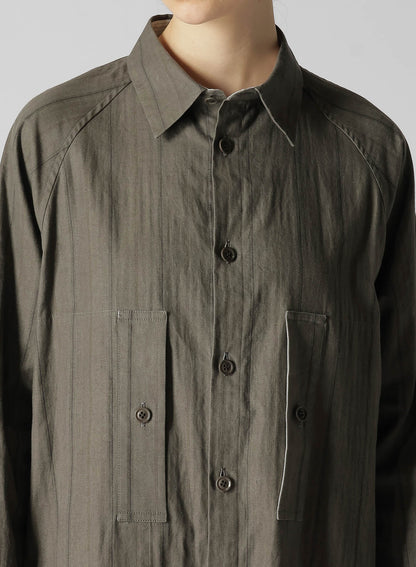 COTTON STRIPE INK DYED CHEST POCKET DRESS