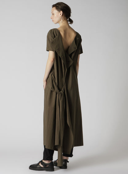 COTTON FLAX POPLIN BACK TIE DRESS
